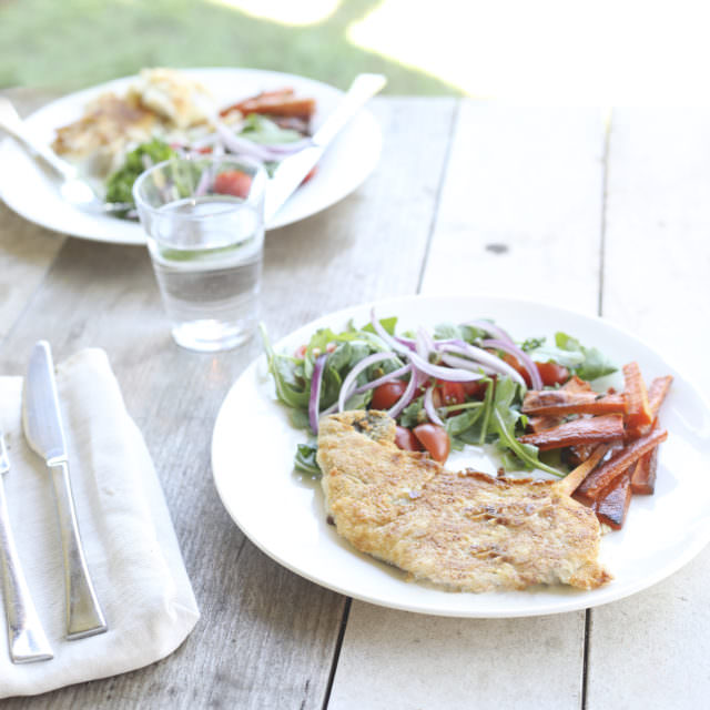 New Recipe: Fish with Sweet Potato Chips and Salad